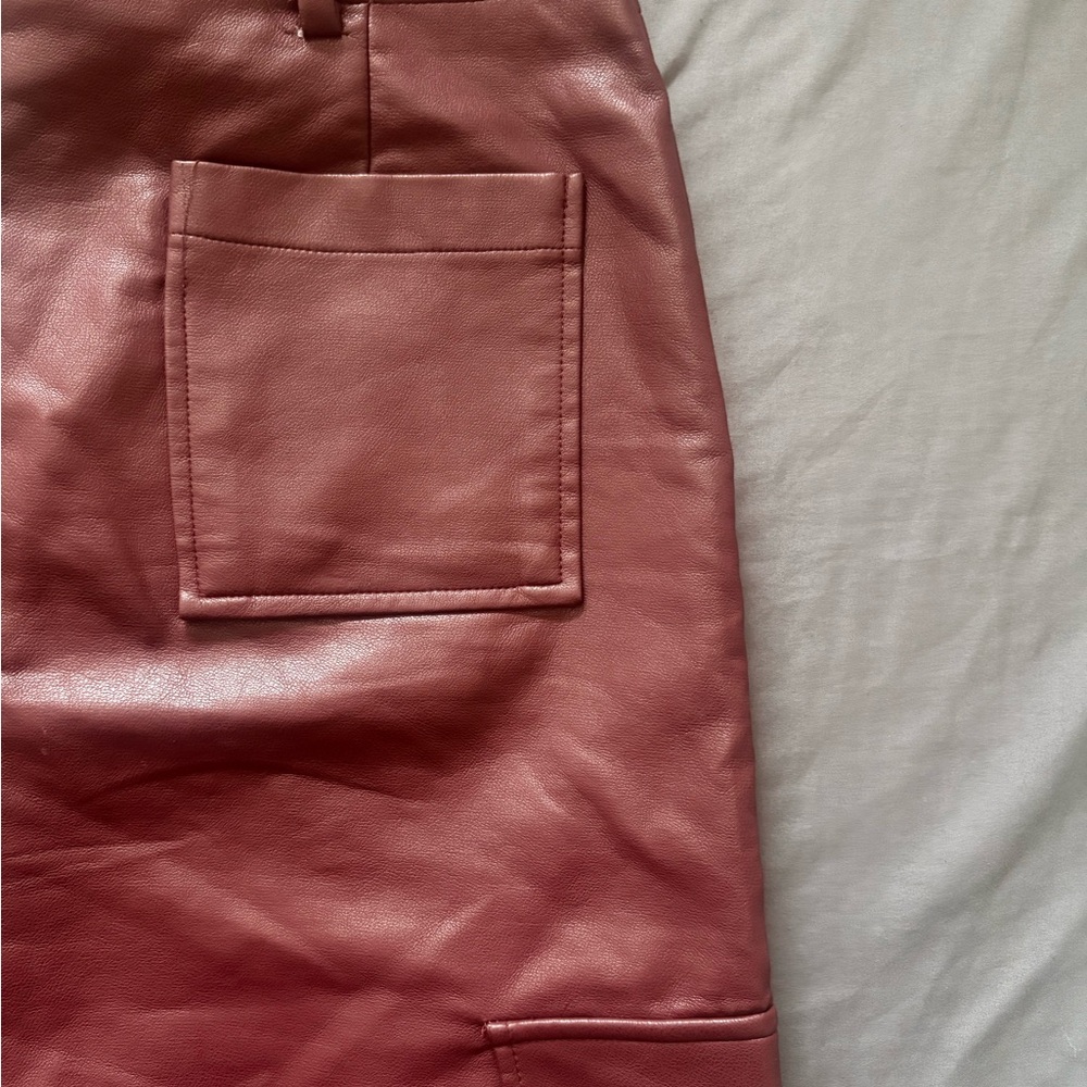 WAYF Burgundy Faux Leather Cargo Pants